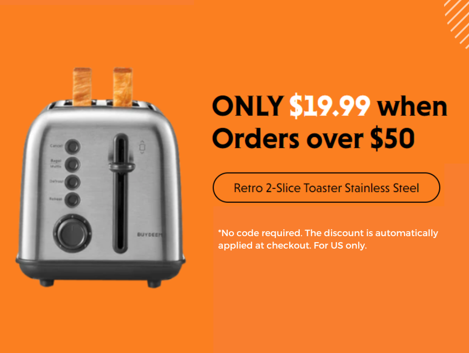 2-Slice Toaster for $19.99 when orders over $50